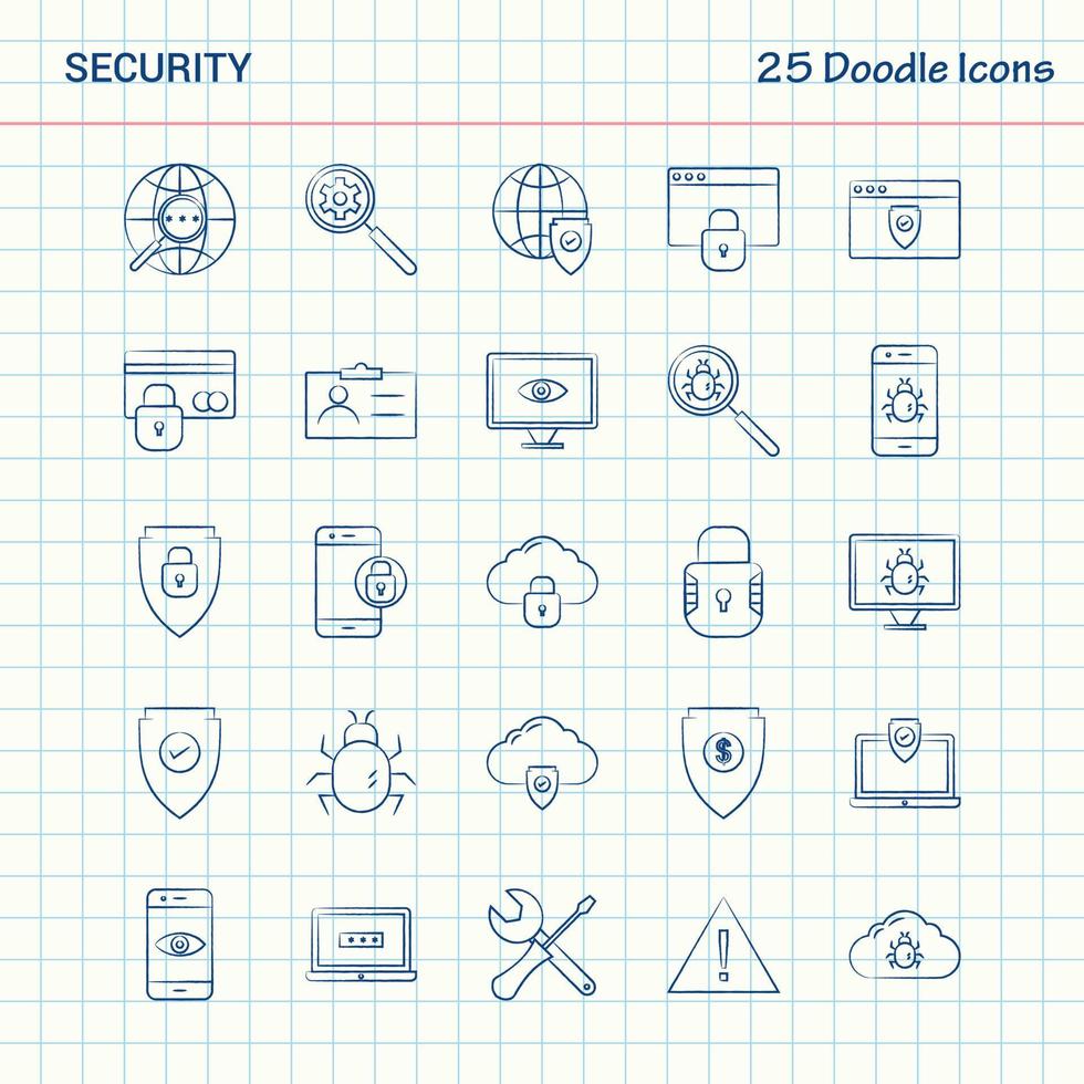 Security 25 Doodle Icons Hand Drawn Business Icon set vector