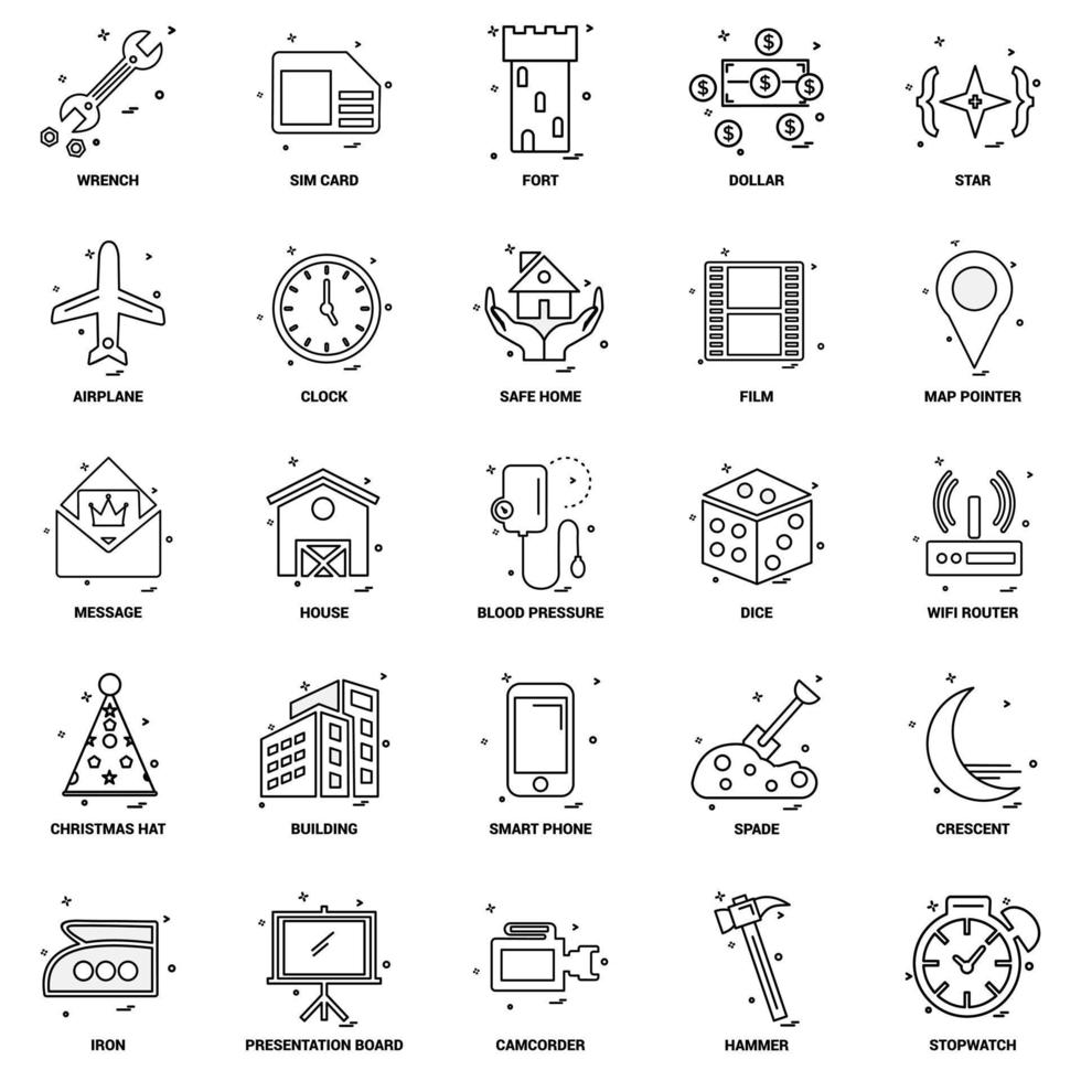 25 conjunto de iconos de línea de mezcla de concepto de negocio vector