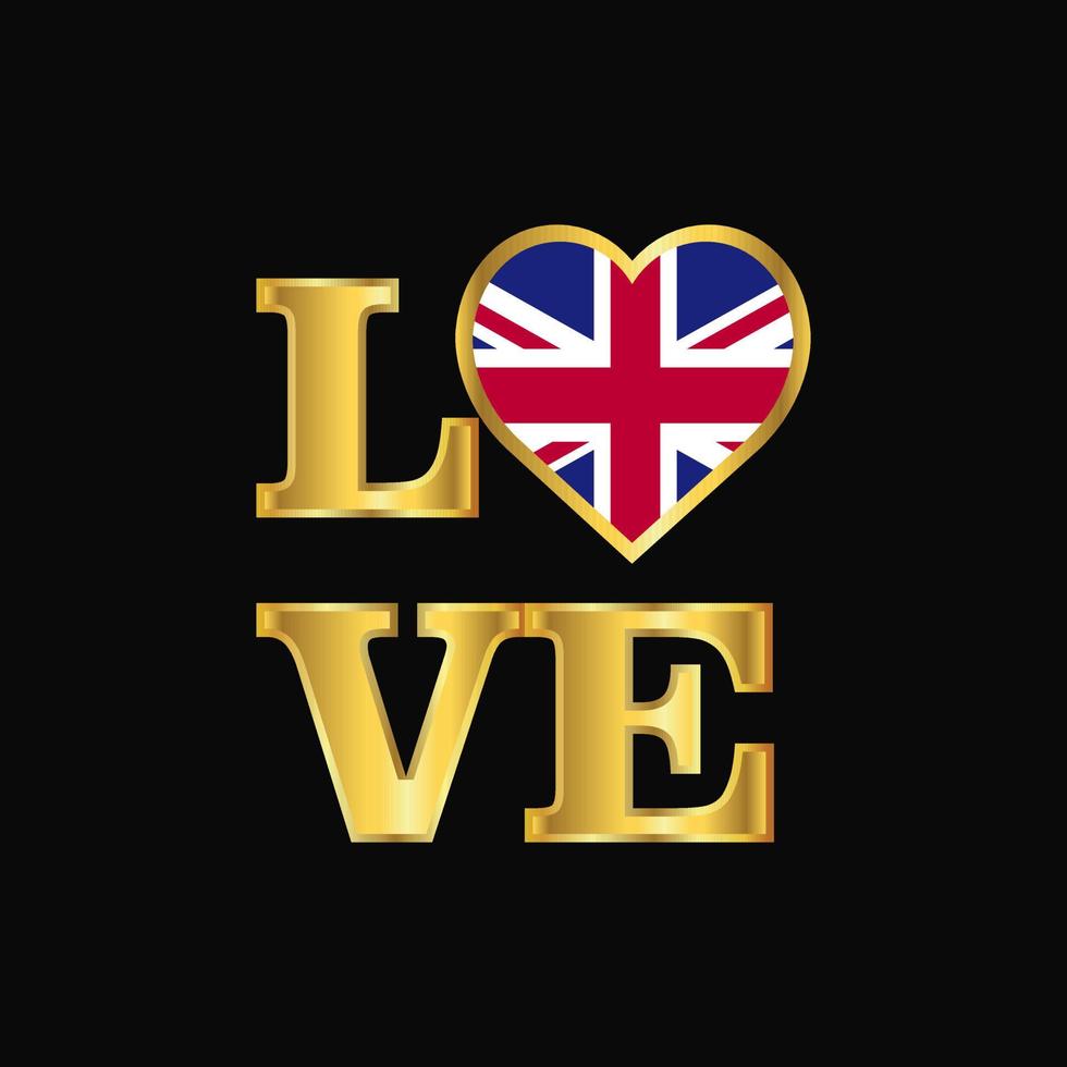 tipografía de amor diseño de bandera del reino unido vector letras de oro