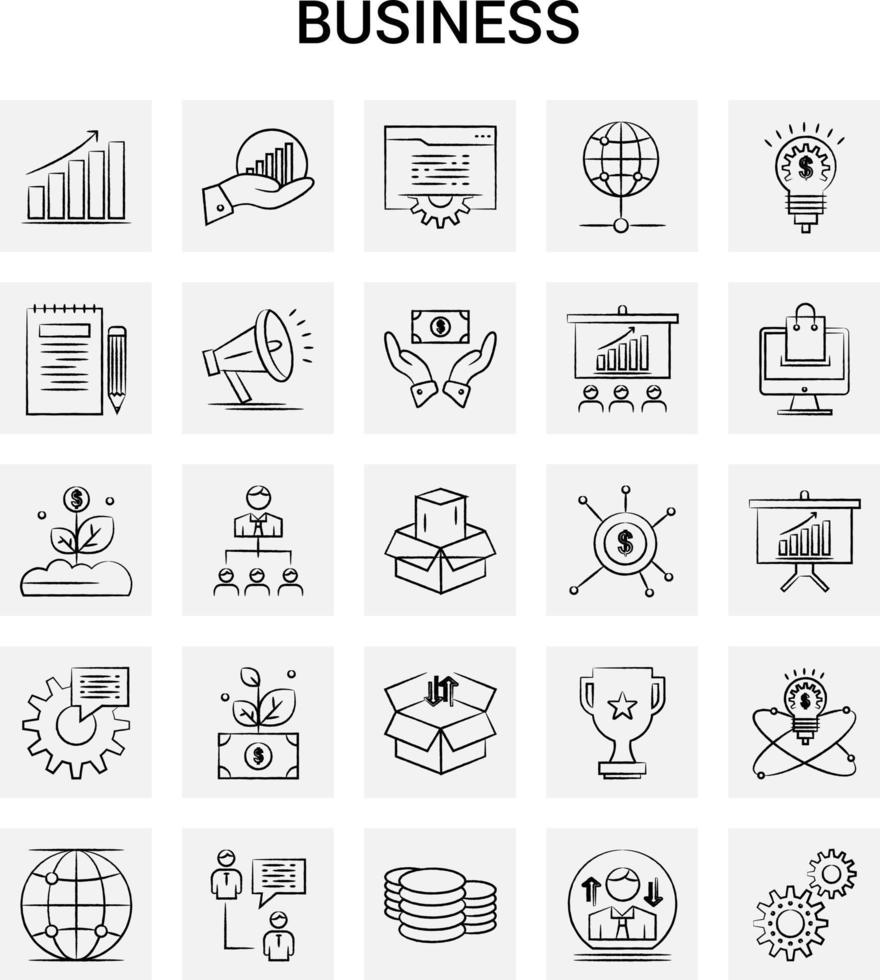 25 Hand Drawn Business icon set Gray Background Vector Doodle