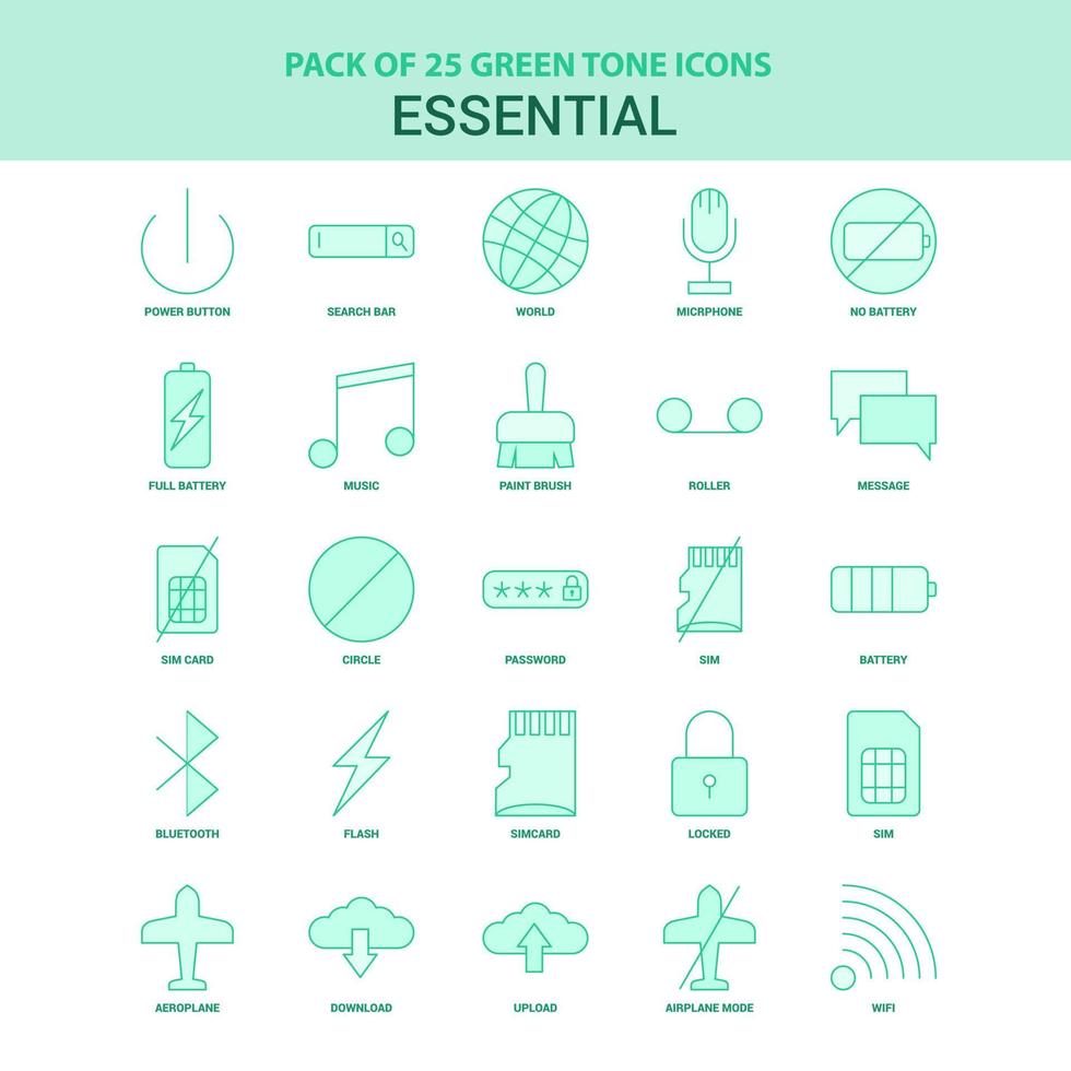 25 Green Essential Icon set vector