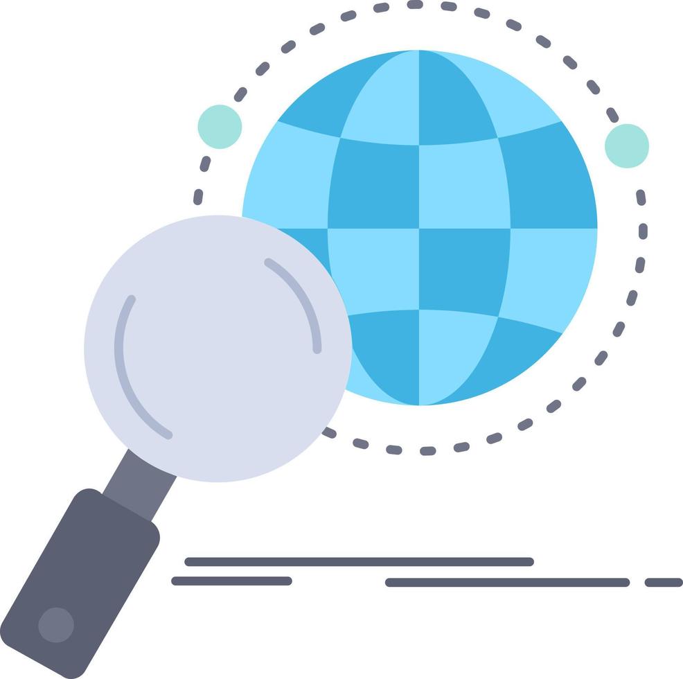 vector de icono de color plano mundial de investigación de lupa de globo global