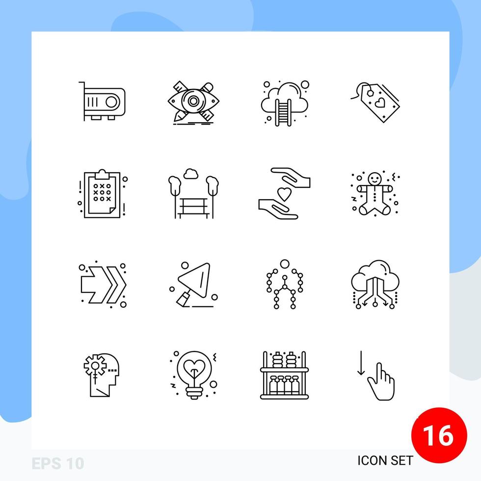 16 Universal Outlines Set for Web and Mobile Applications offer valentine tools sale stairs Editable Vector Design Elements