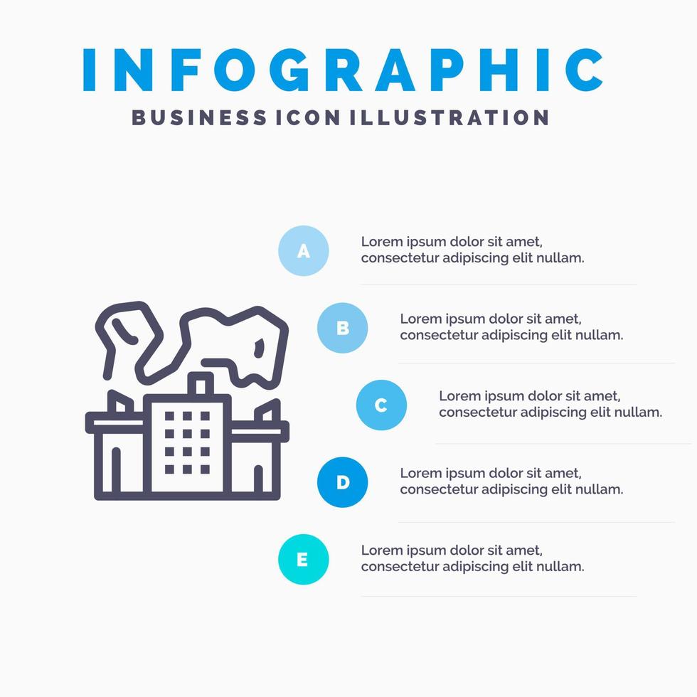 Factory Industry Nuclear Power Line icon with 5 steps presentation infographics Background vector