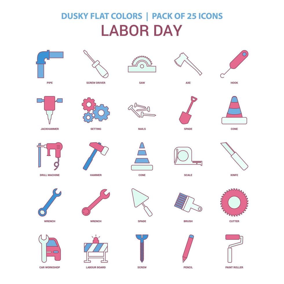 Labor day icon Dusky Flat color Vintage 25 Icon Pack vector