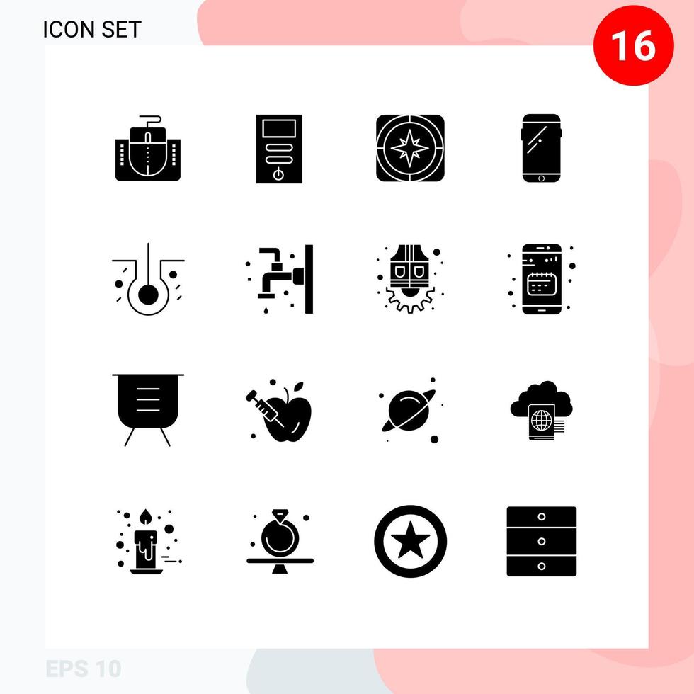 Pictogram Set of 16 Simple Solid Glyphs of samsung mobile gps smart phone travel Editable Vector Design Elements