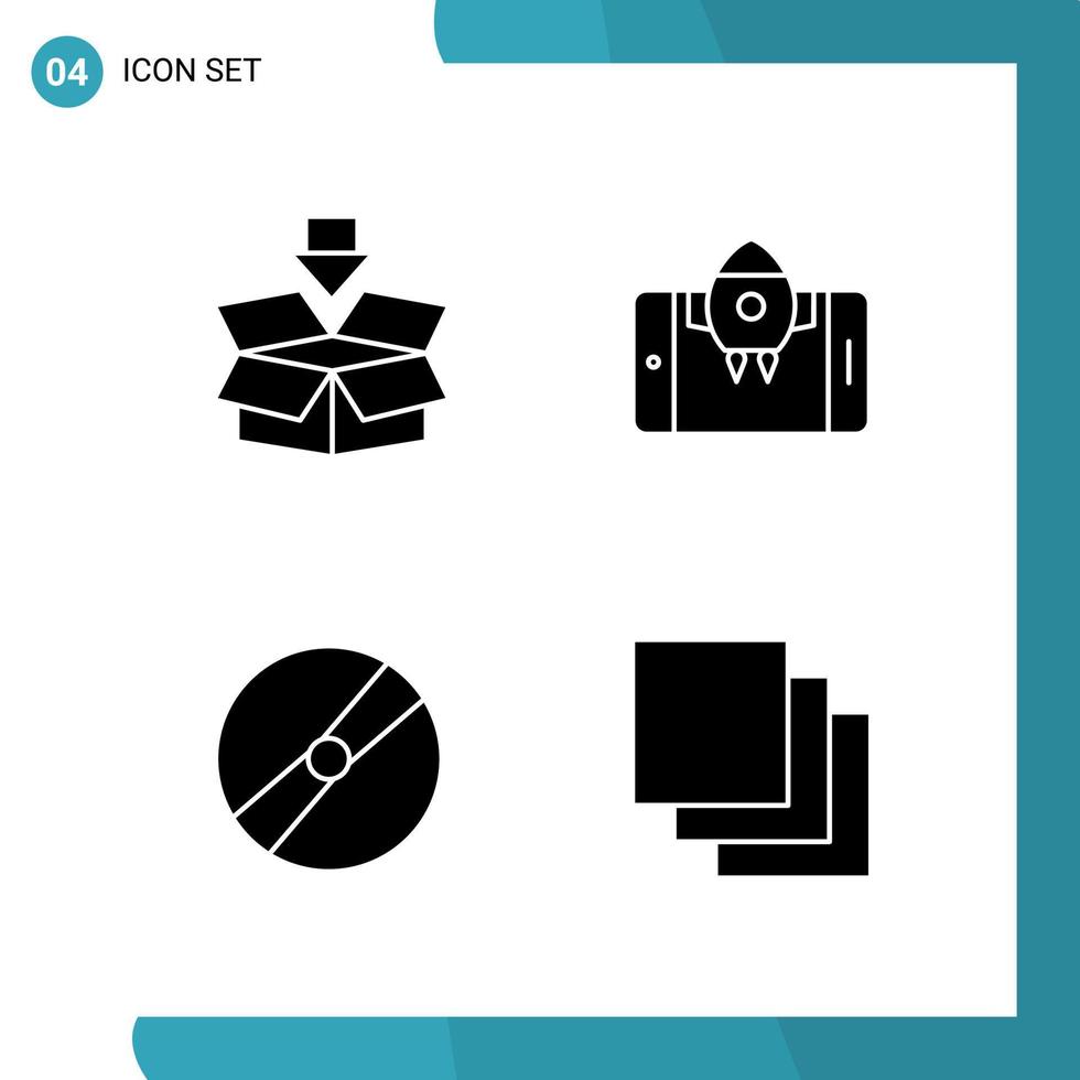 Vector Pack of 4 Glyph Symbols Solid Style Icon Set on White Background for Web and Mobile Creative Black Icon vector background