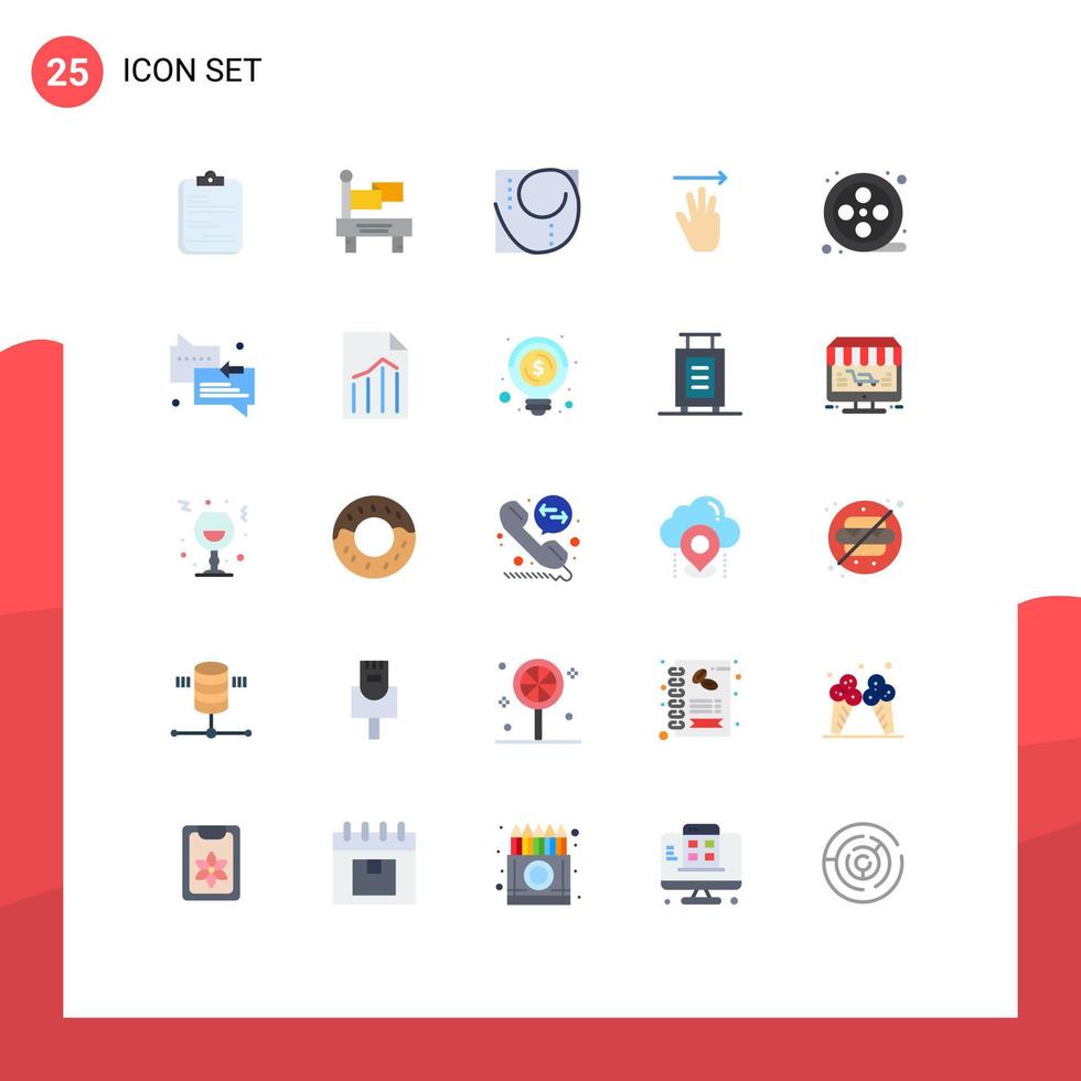 Stock Vector Icon Pack of 25 Line Signs and Symbols for movie reel right golden ratio up hand Editable Vector Design Elements