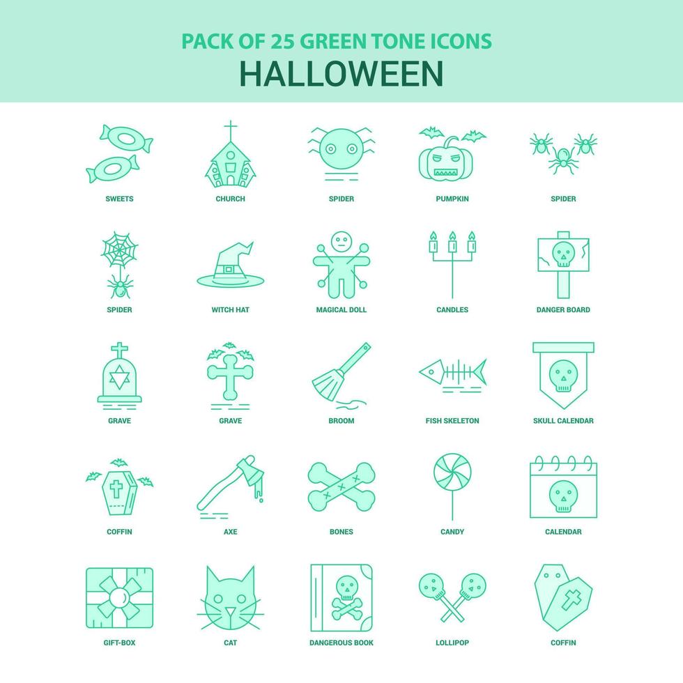 25 conjunto de iconos de halloween verde vector