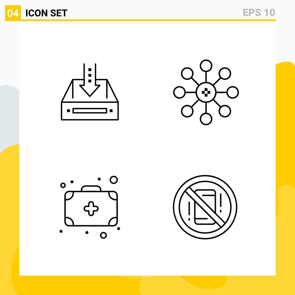 Collection of 4 Universal Line Icons Icon Set for Web and Mobile Creative Black Icon vector background