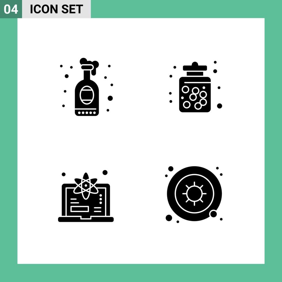 4 Thematic Vector Solid Glyphs and Editable Symbols of wine computer night dessert learn Editable Vector Design Elements