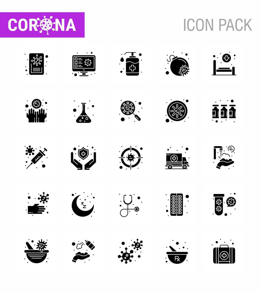 Coronavirus Awareness icon 25 Solid Glyph icons icon included hospital virus bottle bomb wash viral coronavirus 2019nov disease Vector Design Elements