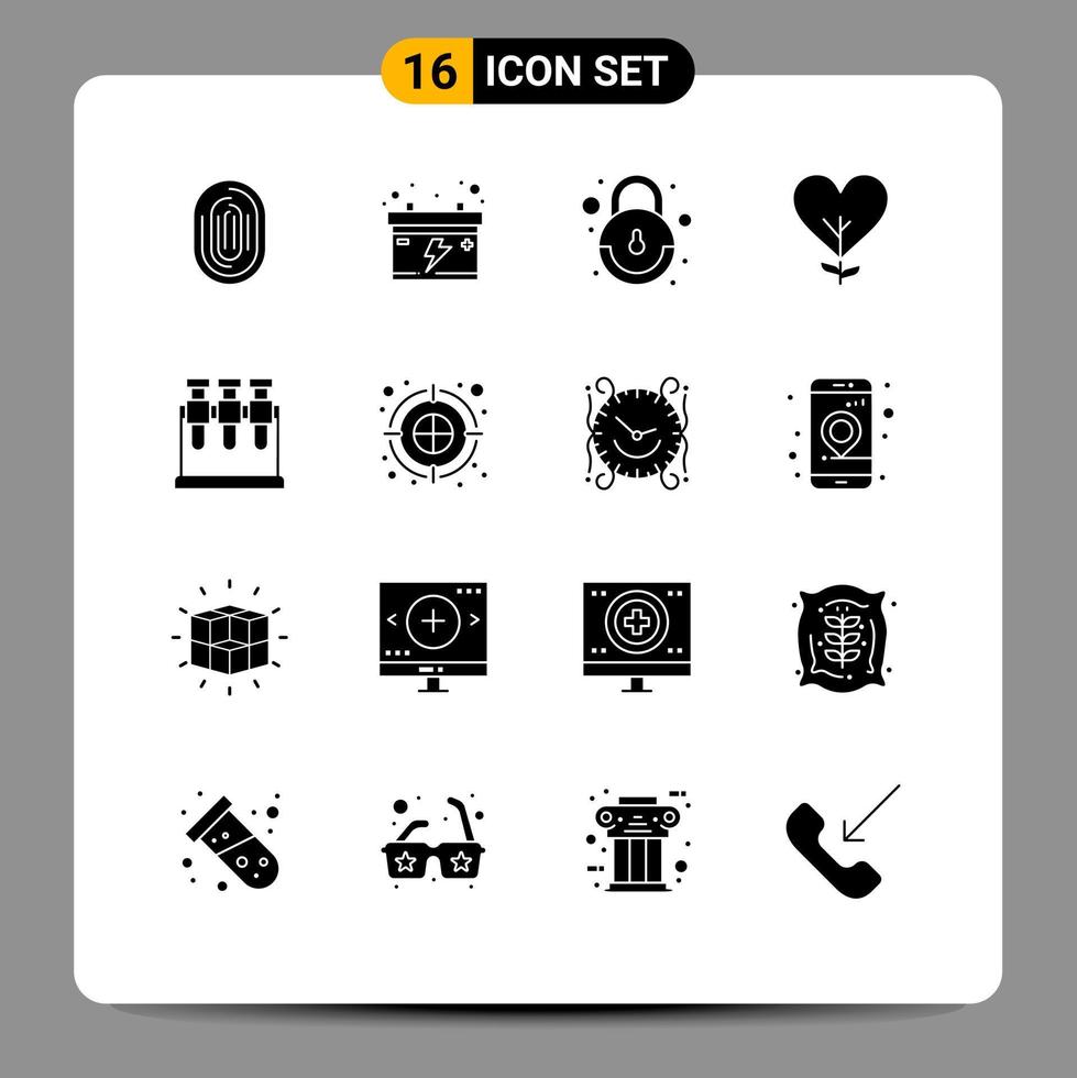 Universal Icon Symbols Group of 16 Modern Solid Glyphs of chemistry tree car like heart Editable Vector Design Elements