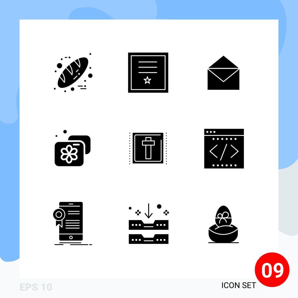 User Interface Pack of 9 Basic Solid Glyphs of corss facility stamp beauty open Editable Vector Design Elements