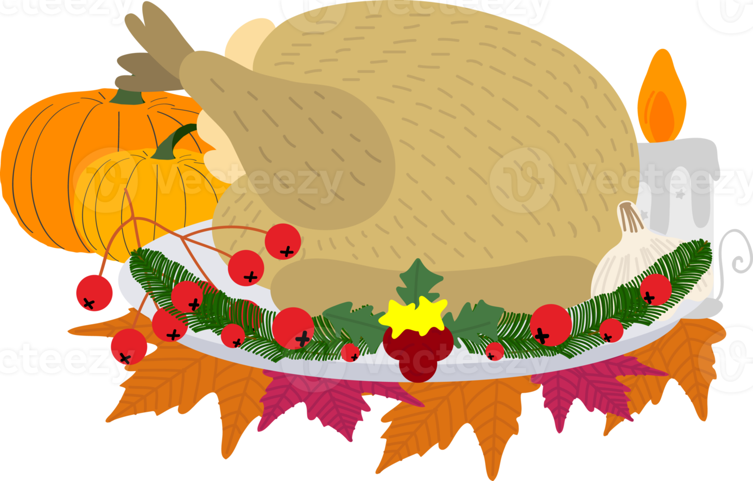 Thanksgiving Turkey Pumpkin Maple Leaf png