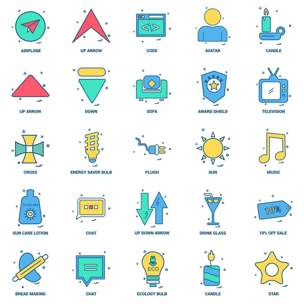 25 Business Concept Mix Flat Color Icon set vector