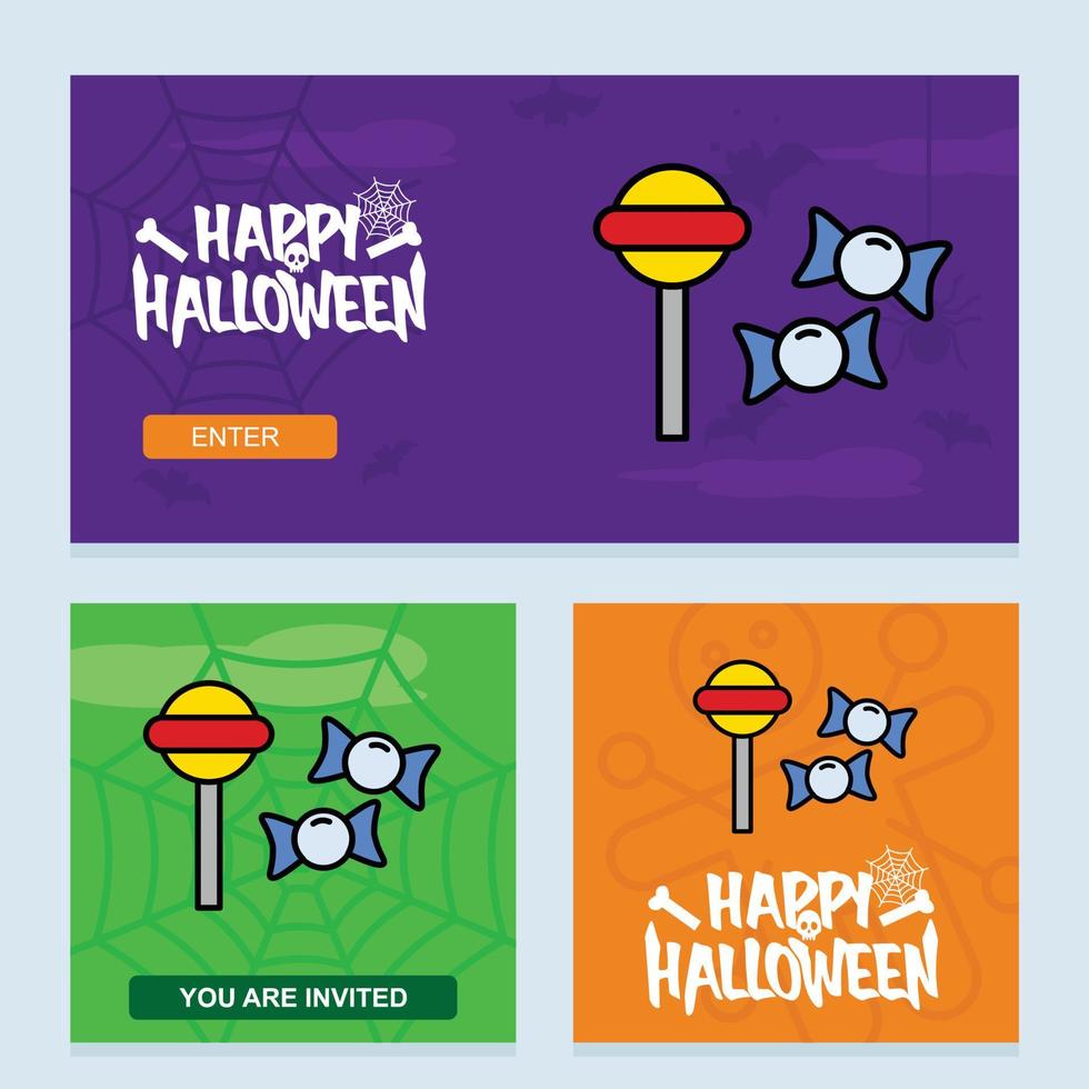 diseño de invitación de halloween feliz con vector de caramelo