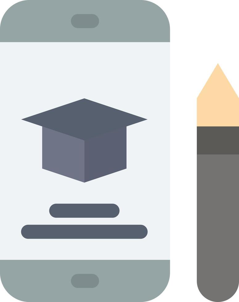 Cap Education Graduation Mobile Pencil  Flat Color Icon Vector icon banner Template