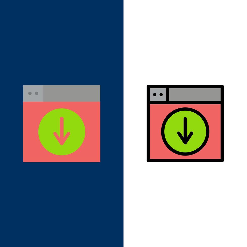 Web Design download down application  Icons Flat and Line Filled Icon Set Vector Blue Background