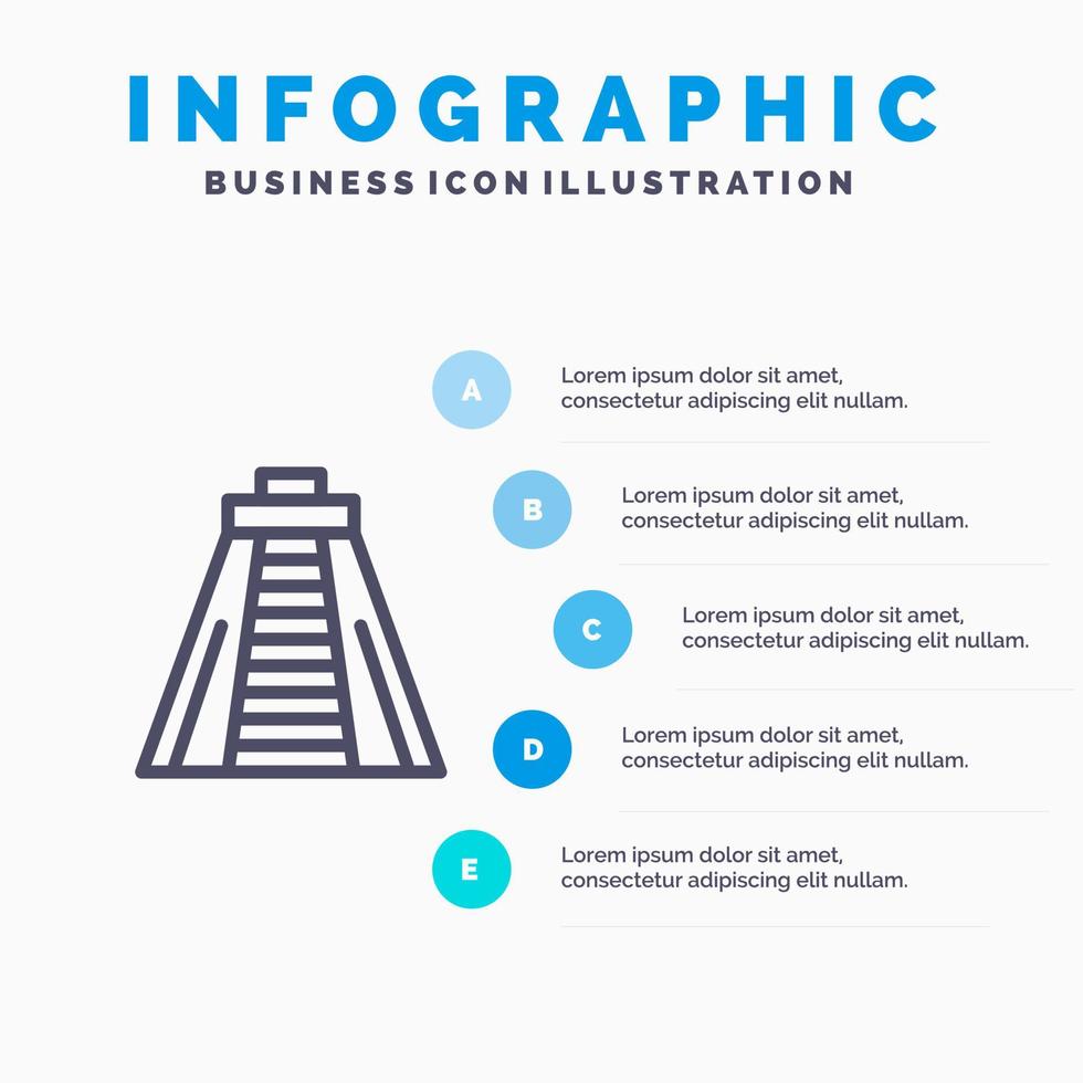 chichén itzá monumento histórico plantilla de infografía azul plantilla de icono de línea de vector de 5 pasos