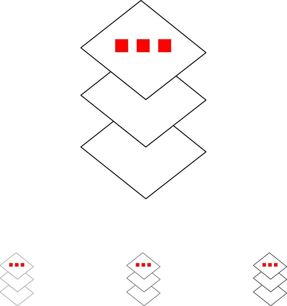 Design Plane Square Bold and thin black line icon set vector