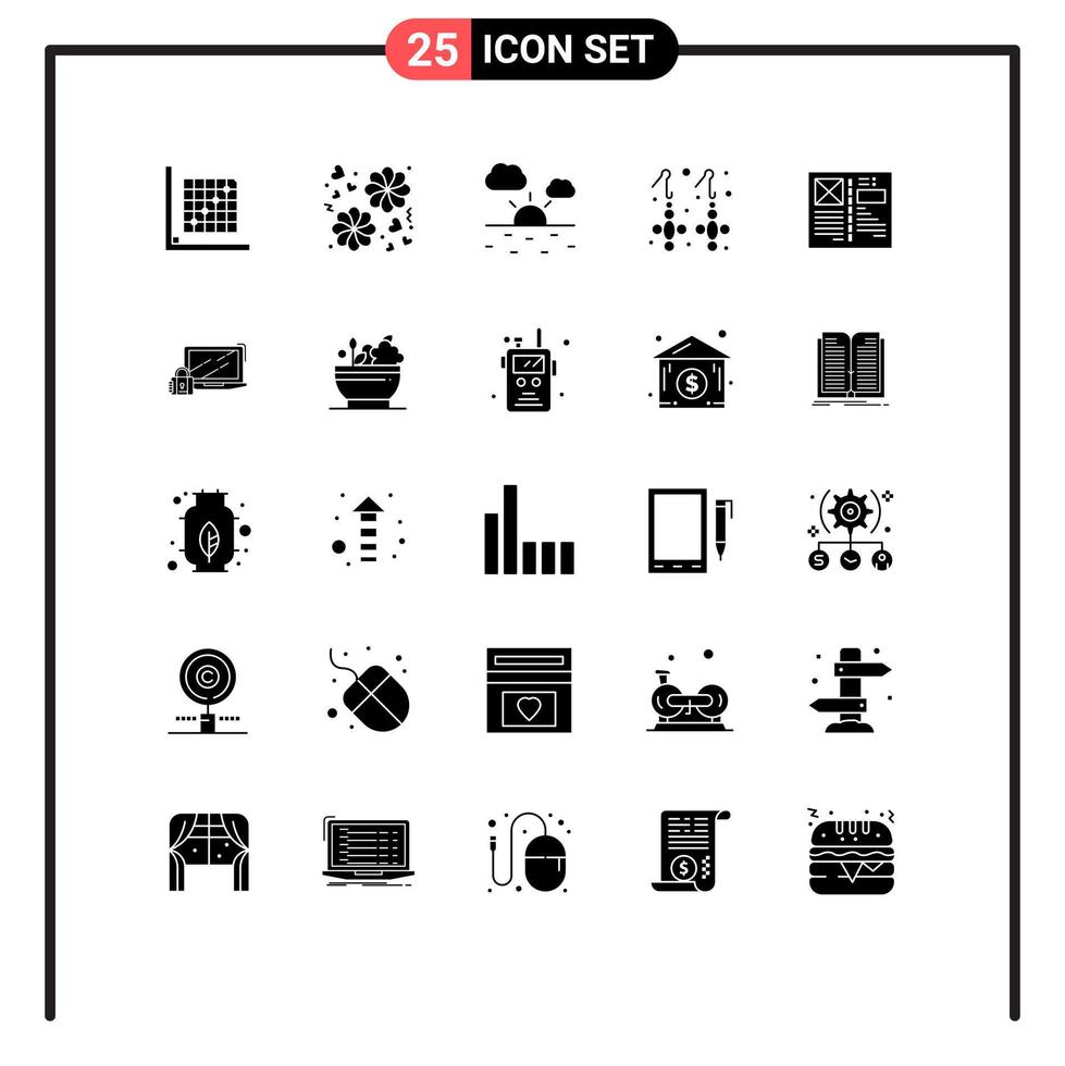 User Interface Pack of 25 Basic Solid Glyphs of design blog cloud jewelry fashion Editable Vector Design Elements