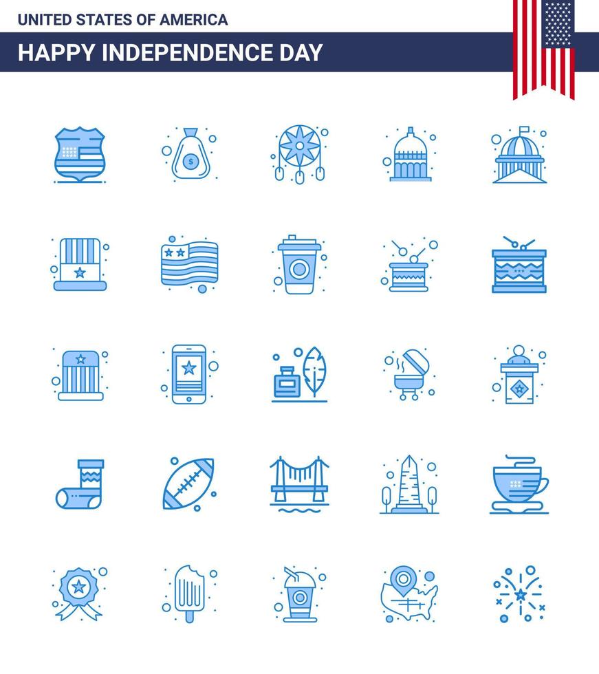 25 USA Blue Signs Independence Day Celebration Symbols of house usa adornment statehouse indiana Editable USA Day Vector Design Elements