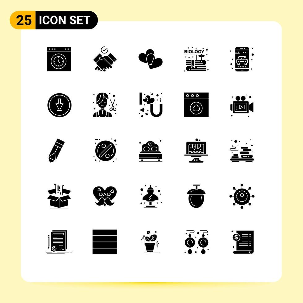 25 User Interface Solid Glyph Pack of modern Signs and Symbols of service delivery favorites knowledge content Editable Vector Design Elements