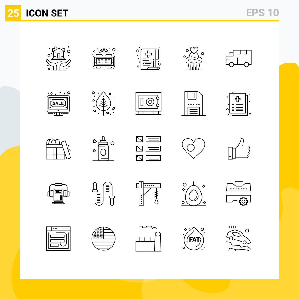 Pictogram Set of 25 Simple Lines of bus baked health muffins cake Editable Vector Design Elements