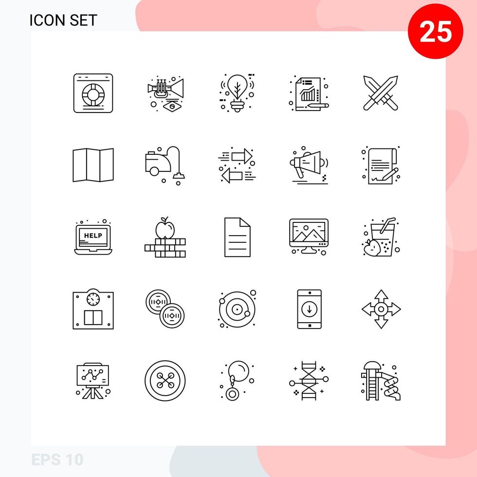 Modern Set of 25 Lines and symbols such as sword report trumpet metrics lighting Editable Vector Design Elements