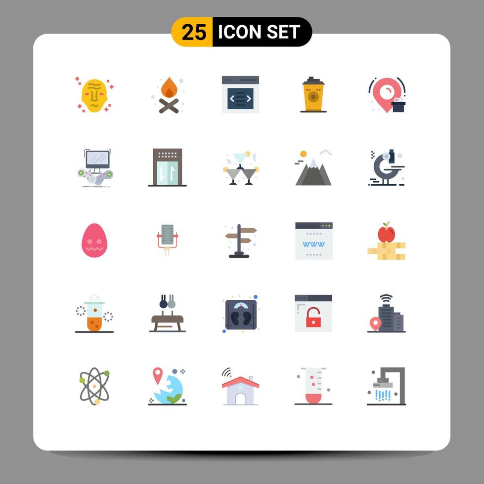 25 User Interface Flat Color Pack of modern Signs and Symbols of box black coffee communication starbucks coffee Editable Vector Design Elements