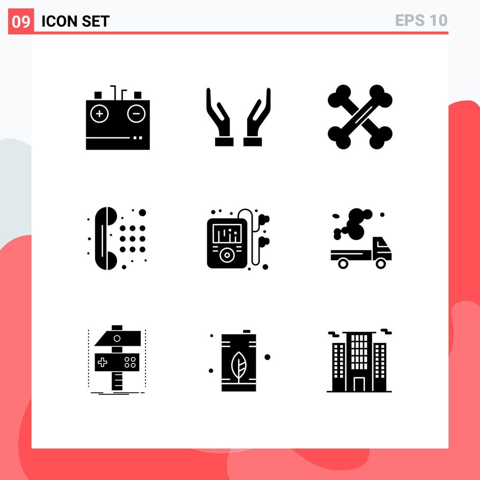 Modern Set of 9 Solid Glyphs Pictograph of music dial pad biology telephone communication Editable Vector Design Elements