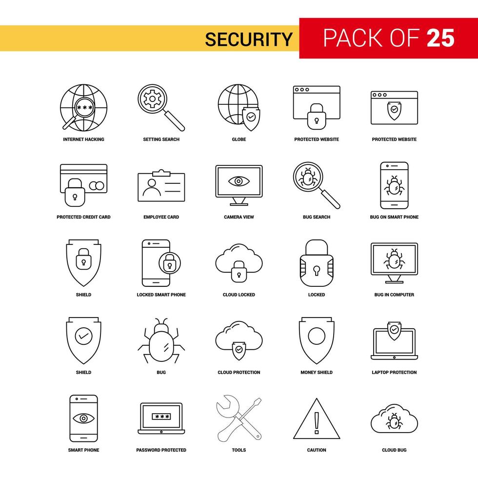 Security Black Line Icon 25 Business Outline Icon Set vector