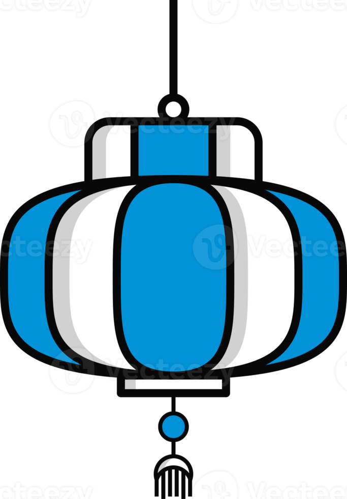 Blue Chinese lanterns. Flat element for Asian decoration such as New year, festival and holiday. Illsutration isolated on transparent background. png