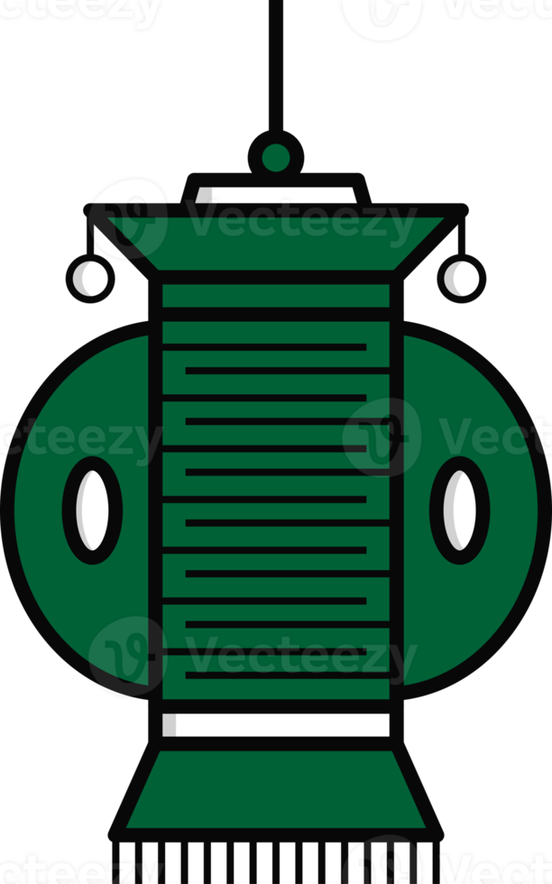 Green Chinese lanterns. Flat element for Asian decoration such as New year, festival and holiday. Illsutration isolated on transparent background. png