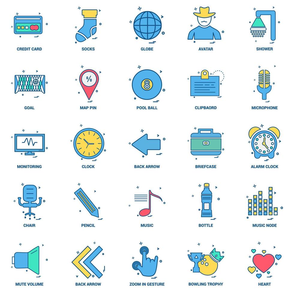 25 Business Concept Mix Flat Color Icon set vector