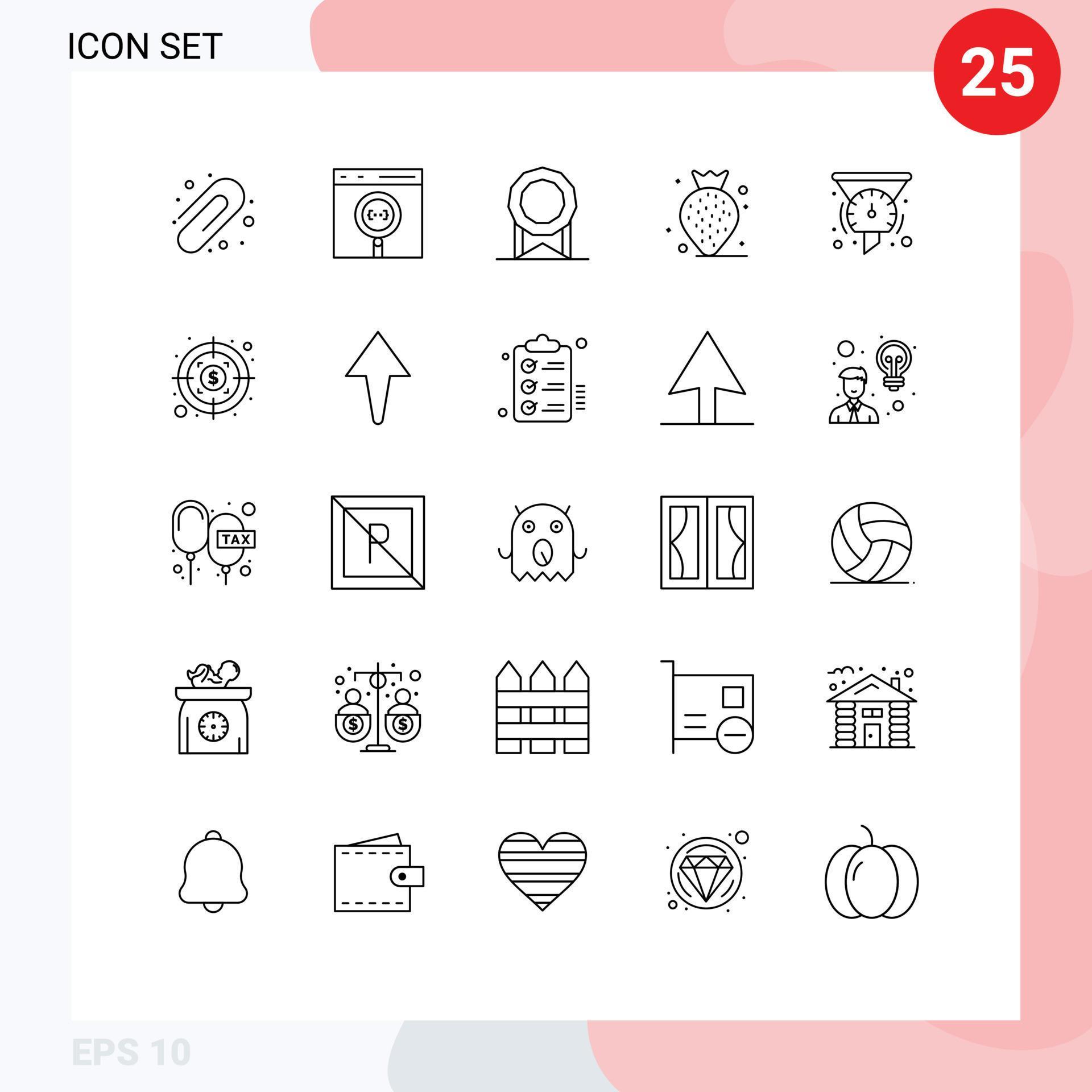 25 User Interface Line Pack of modern Signs and Symbols of speedometer