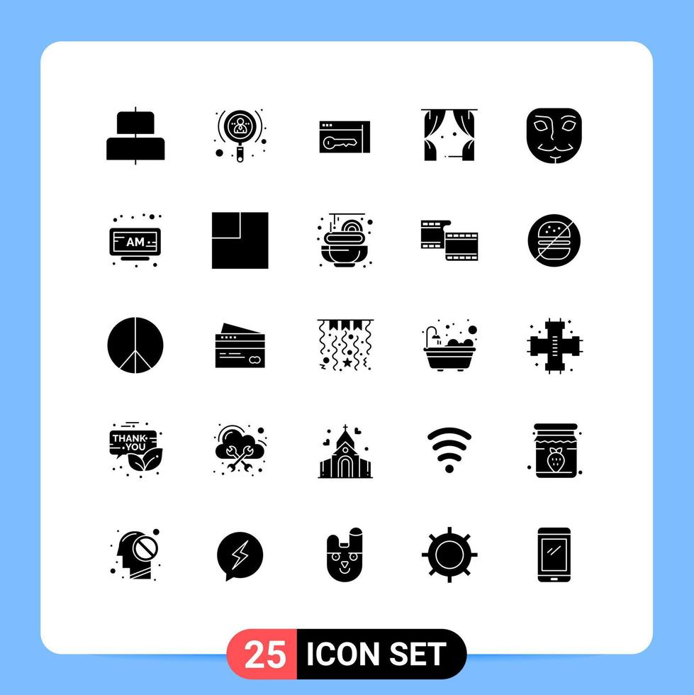 Pack of 25 creative Solid Glyphs of mask anonymous security usa leisure Editable Vector Design Elements