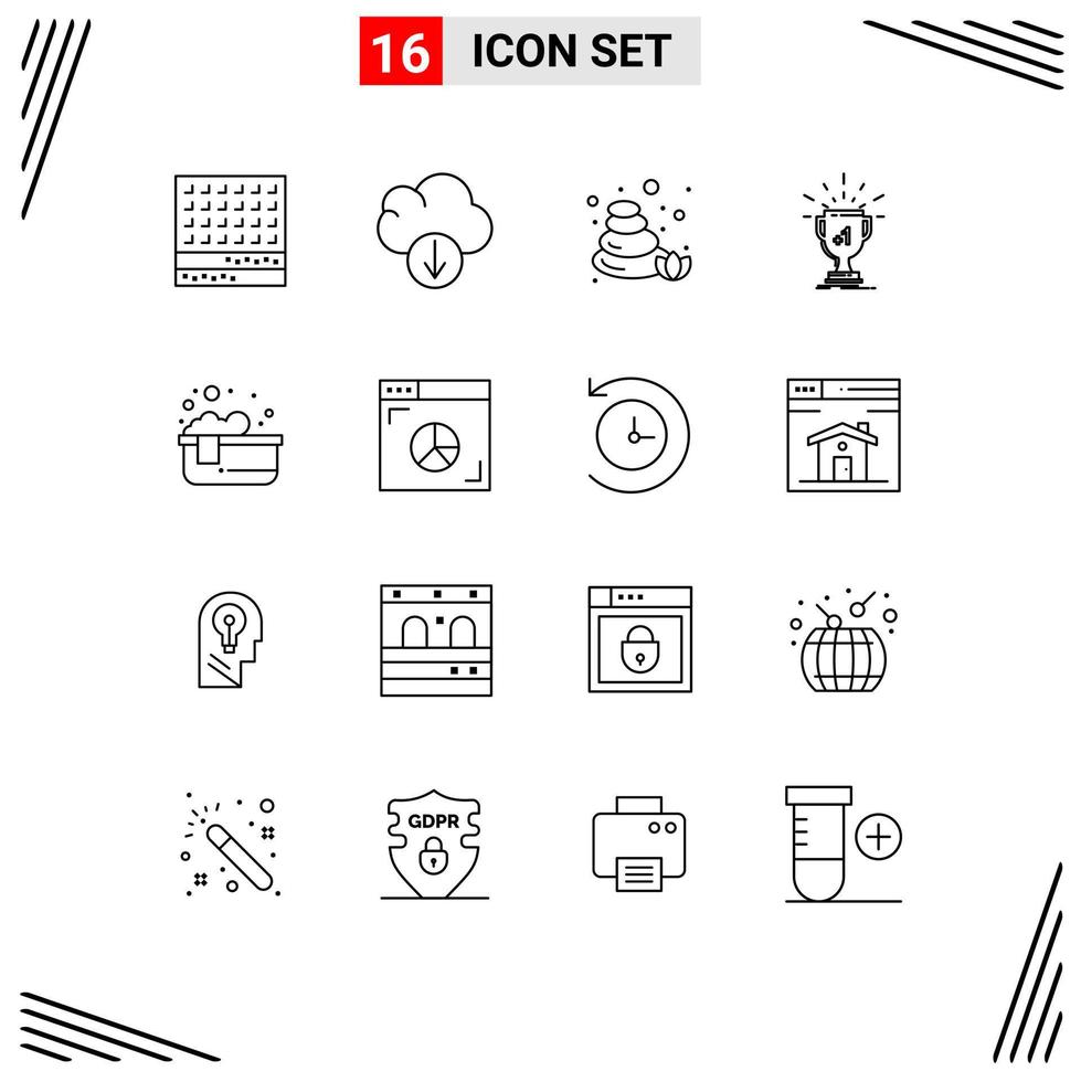 Modern Set of 16 Outlines and symbols such as hot bath first stones prize trophy Editable Vector Design Elements