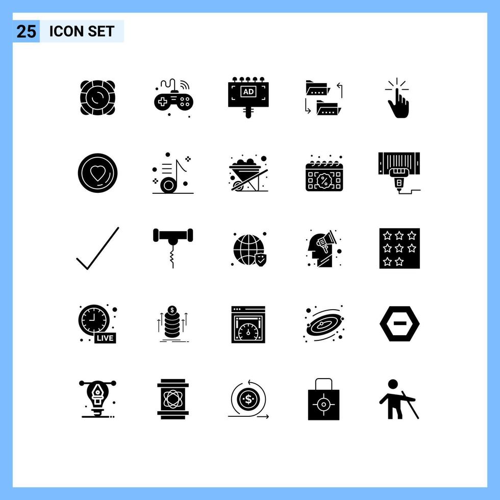 Set of 25 Commercial Solid Glyphs pack for sharing file wifi document signboard Editable Vector Design Elements