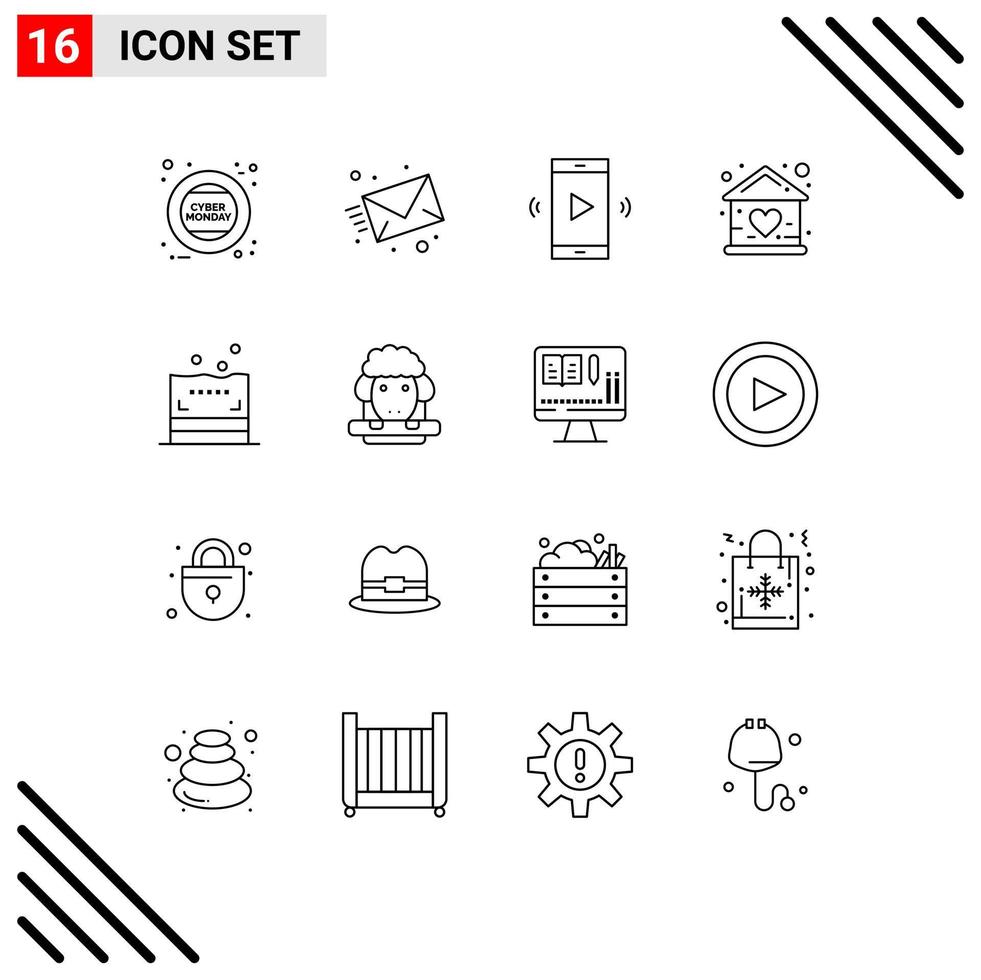 Set of 16 Modern UI Icons Symbols Signs for house doll amplifier building volume Editable Vector Design Elements