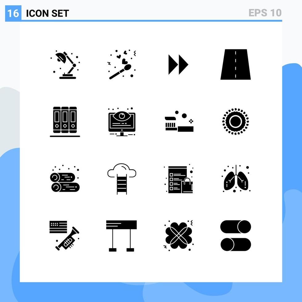 Pictogram Set of 16 Simple Solid Glyphs of books path control fast lines driveway Editable Vector Design Elements