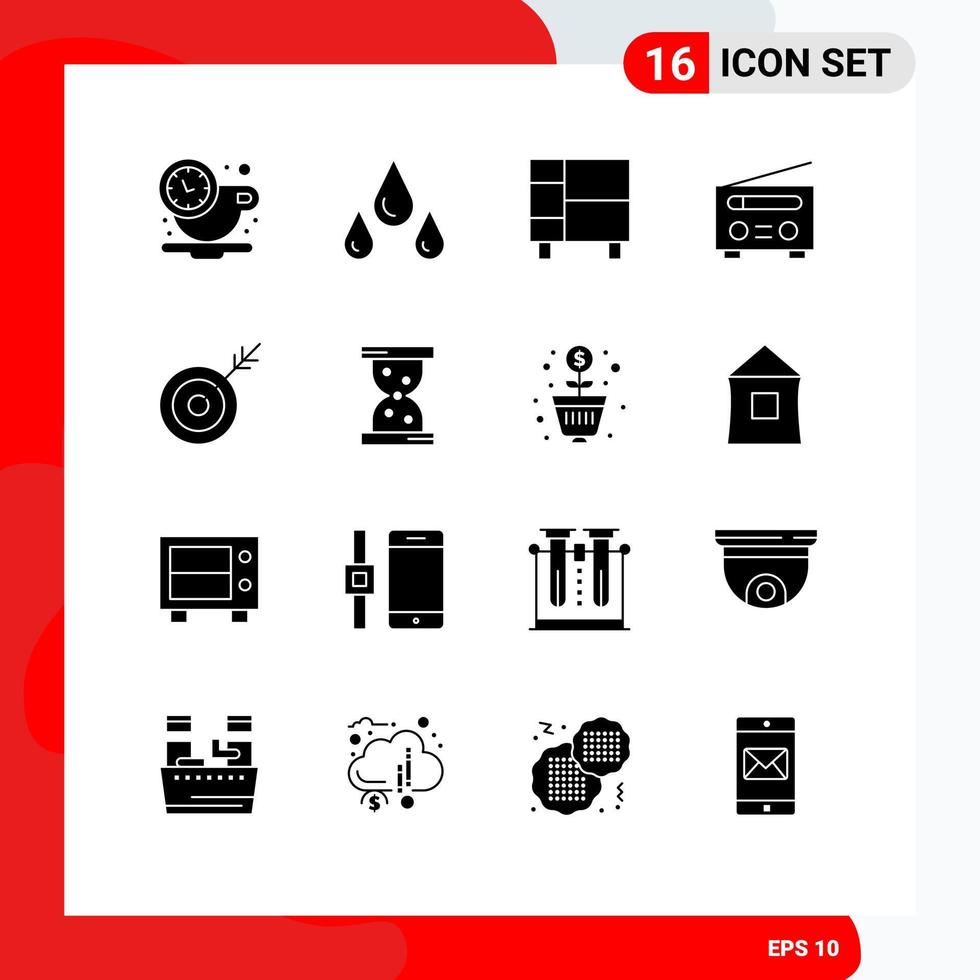 Set of 16 Commercial Solid Glyphs pack for dart user home radio device Editable Vector Design Elements