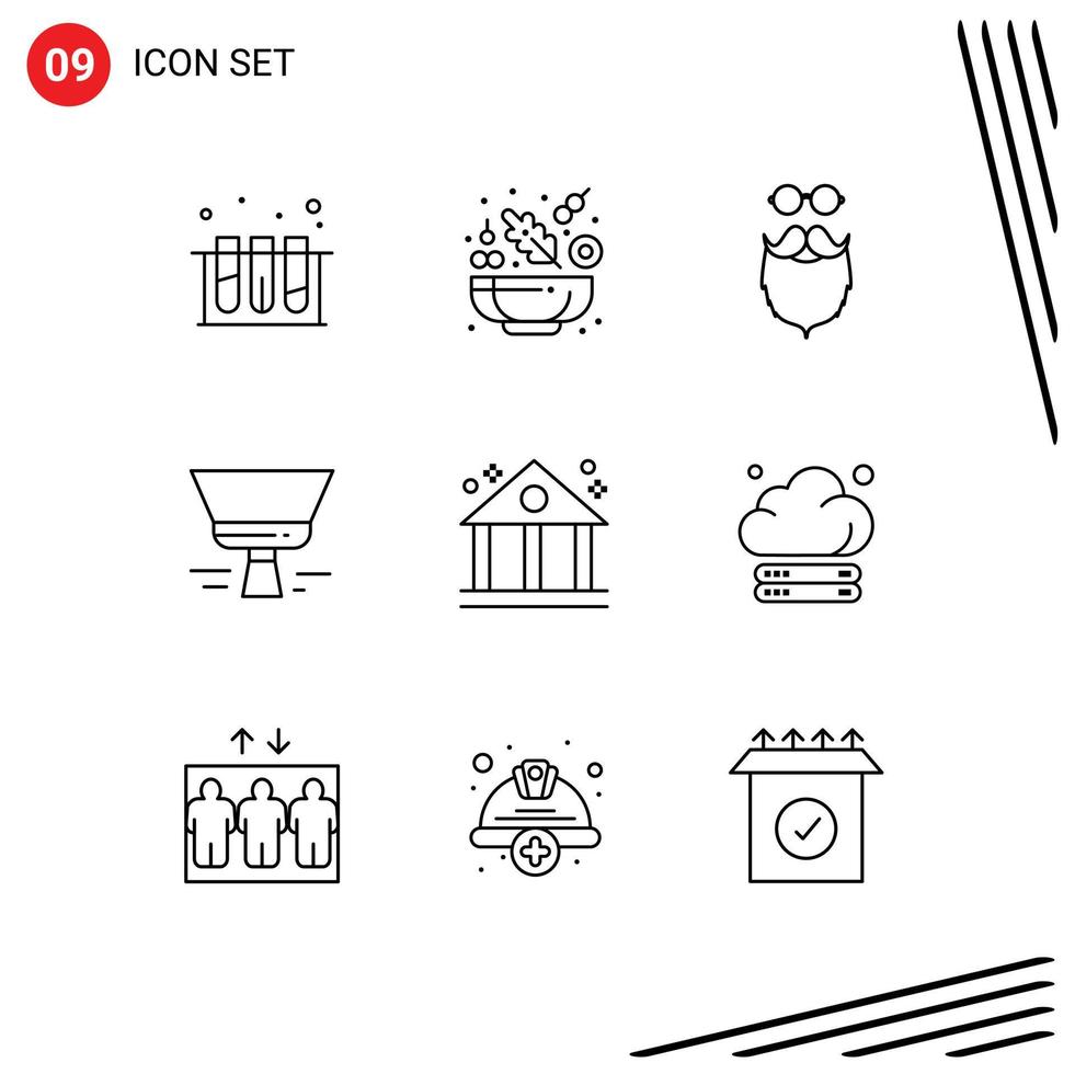 Pack of 9 Modern Outlines Signs and Symbols for Web Print Media such as business tool hipster paint brush brush Editable Vector Design Elements