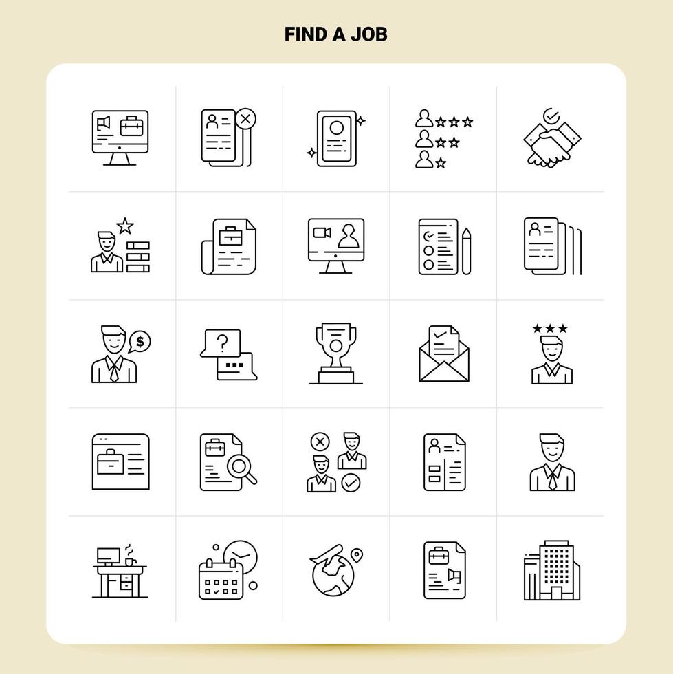 OutLine 25 Find A Job Icon set Vector Line Style Design Black Icons Set Linear pictogram pack Web and Mobile Business ideas design Vector Illustration