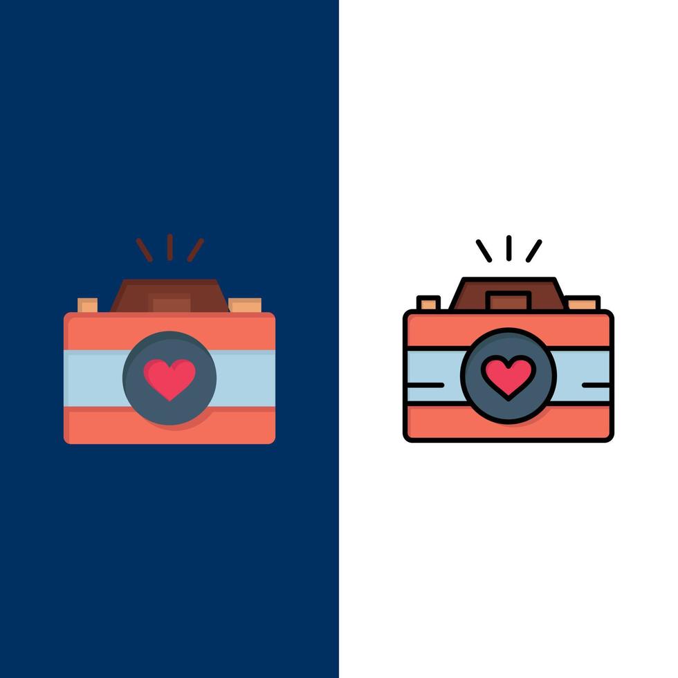Camera Cam Videogame Images Couple Photography  Icons Flat and Line Filled Icon Set Vector Blue Background