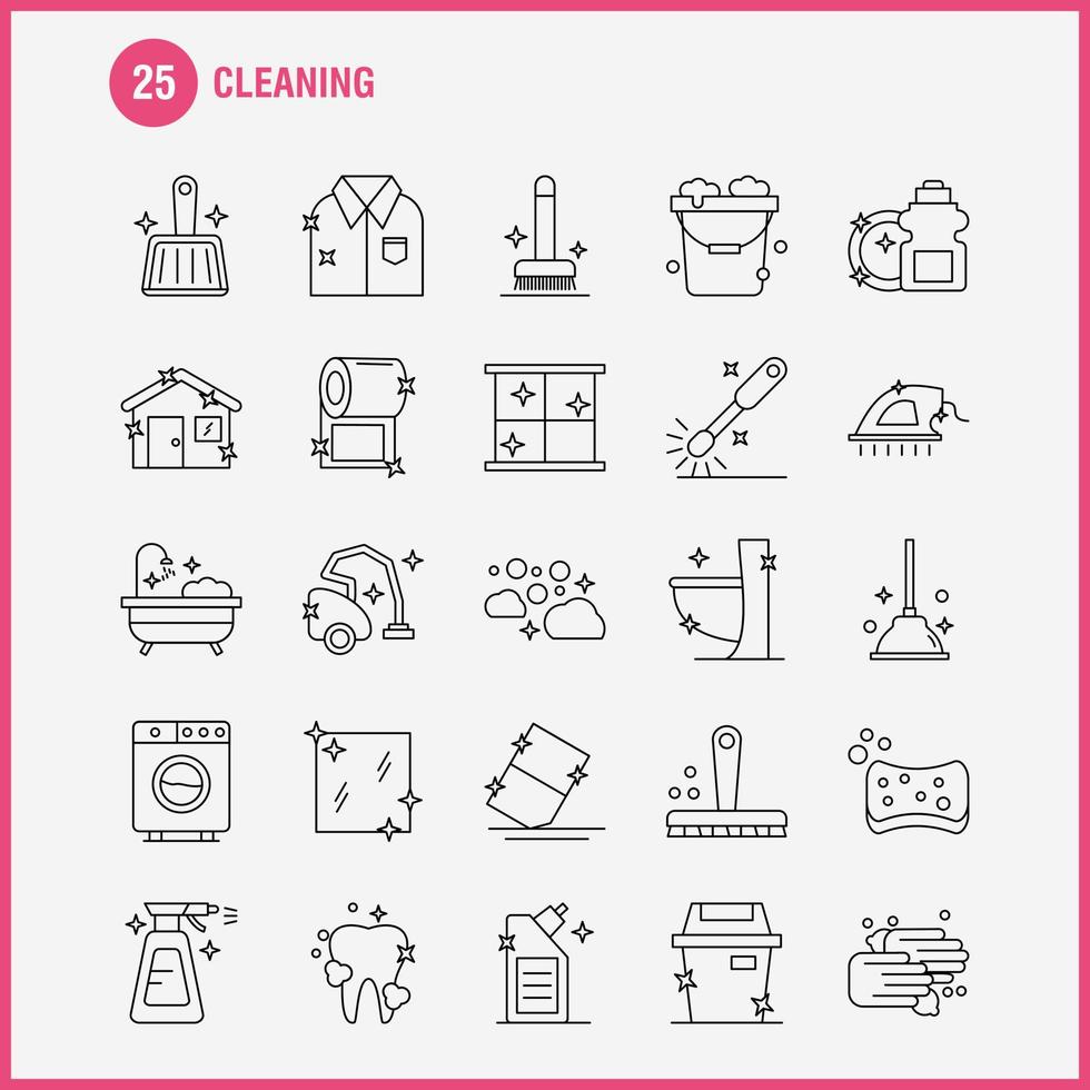 Cleaning Line Icons Set For Infographics Mobile UXUI Kit And Print Design Include Brush Brushing Clean Scrub Plunger Restroom Toilet Tool Icon Set Vector