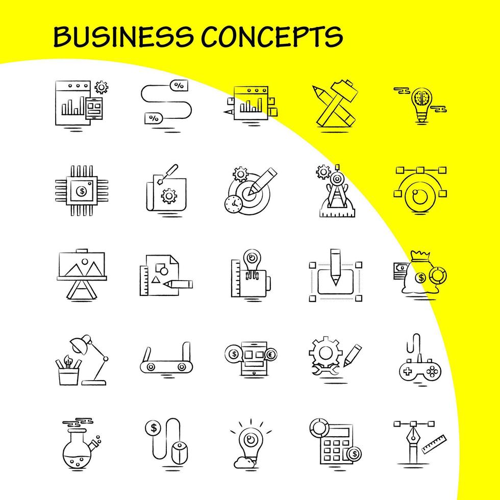 Business Concepts Hand Drawn Icons Set For Infographics Mobile UXUI Kit And Print Design Include Map Pointer Globe World Internet Book Apple Studies Collection Modern Infographic Logo and P vector