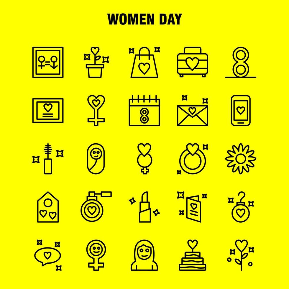 Women Day Line Icons Set For Infographics Mobile UXUI Kit And Print Design Include Bag Shopping Bag Love Valentine Romantic Ear Ring Icon Set Vector