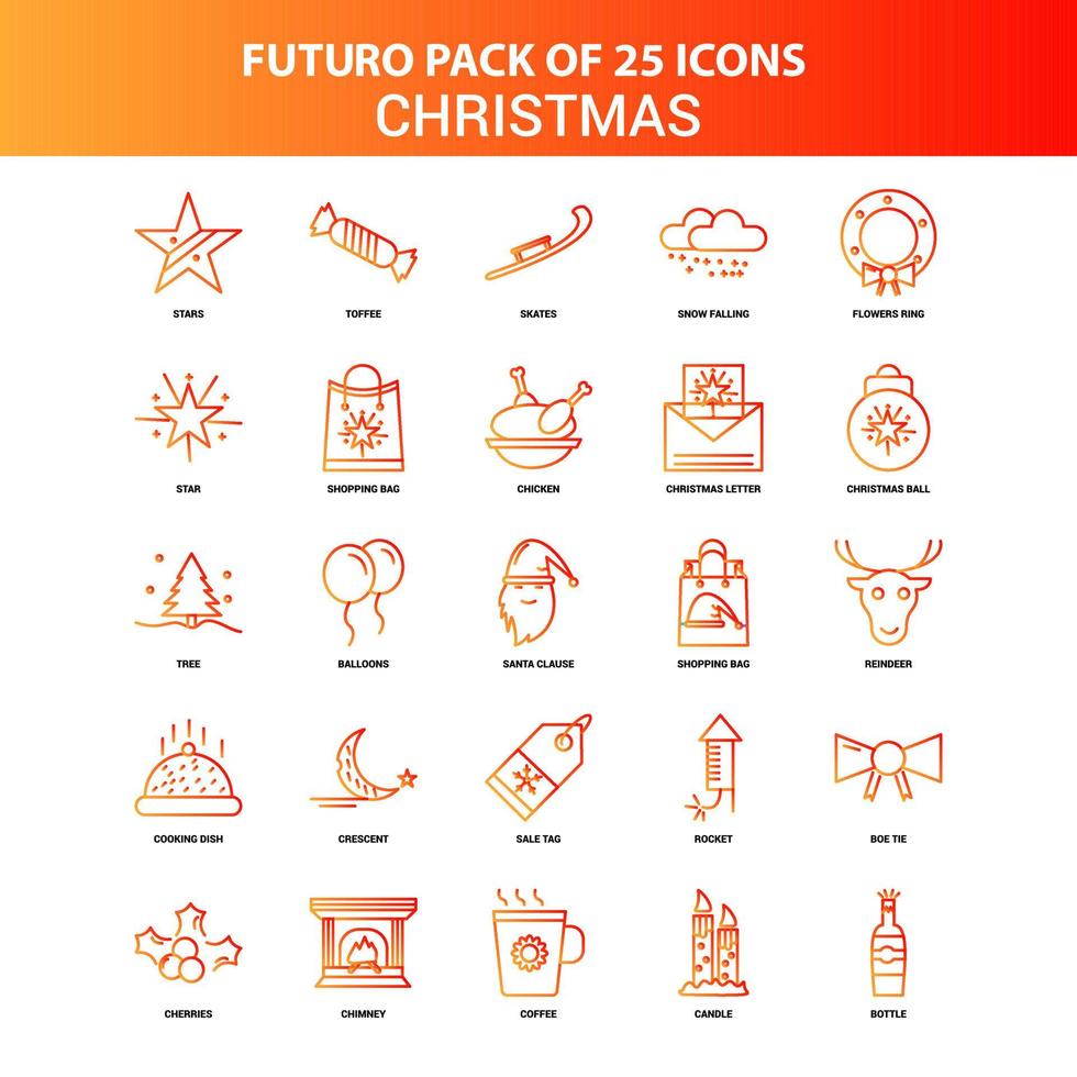 naranja futuro 25 conjunto de iconos de navidad vector